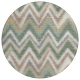8' Green And Beige Round Geometric Washable Indoor Outdoor Area Rug