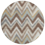 8' Chocolate And Beige Round Geometric Washable Indoor Outdoor Area Rug