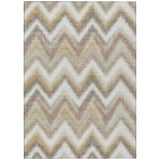 3' X 5' Ivory And Beige Geometric Washable Indoor Outdoor Area Rug