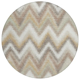 8' Ivory And Beige Round Geometric Washable Indoor Outdoor Area Rug