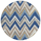 8' Navy Blue And Ivory Round Geometric Washable Indoor Outdoor Area Rug
