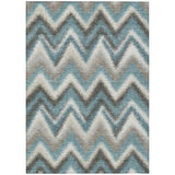 3' X 5' Teal Blue And Charcoal Geometric Washable Indoor Outdoor Area Rug