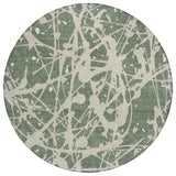 8' Green And Beige Round Abstract Washable Indoor Outdoor Area Rug