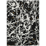 5' X 8' Black And Ivory Abstract Washable Indoor Outdoor Area Rug