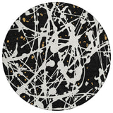 8' Black And Ivory Round Abstract Washable Indoor Outdoor Area Rug