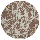 8' Chocolate And Beige Round Abstract Washable Indoor Outdoor Area Rug