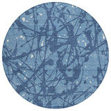 8' Denim Blue And Navy Blue Round Abstract Washable Indoor Outdoor Area Rug