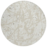 8' Ivory And Beige Round Abstract Washable Indoor Outdoor Area Rug