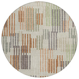 8' Beige And Charcoal Round Striped Washable Indoor Outdoor Area Rug