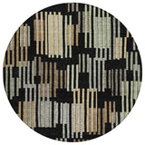 8' Black And Beige Round Striped Washable Indoor Outdoor Area Rug