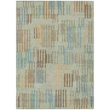 5' X 8' Green And Copper Striped Washable Indoor Outdoor Area Rug