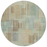 8' Green And Copper Round Striped Washable Indoor Outdoor Area Rug