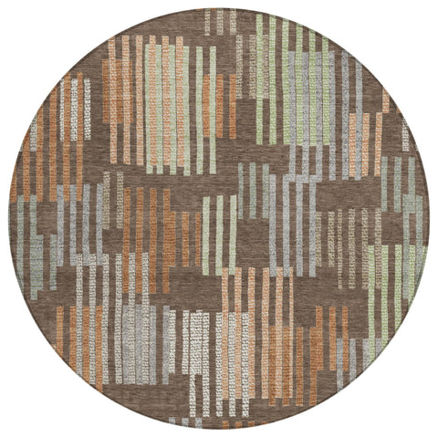 8' Coffee And Orange Round Striped Washable Indoor Outdoor Area Rug