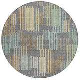 8' Gray And Fern Green Round Striped Washable Indoor Outdoor Area Rug