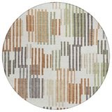 8' Ivory And Orange Round Striped Washable Indoor Outdoor Area Rug
