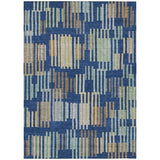 5' X 8' Navy Blue And Gold Striped Washable Indoor Outdoor Area Rug