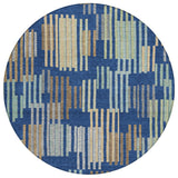 8' Navy Blue And Gold Round Striped Washable Indoor Outdoor Area Rug