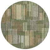 8' Olive Green And Gray Round Striped Washable Indoor Outdoor Area Rug