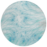 8' Sky Blue And Teal Blue Round Oriental Washable Indoor Outdoor Area Rug