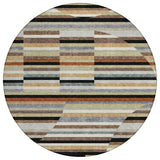 8' Black And Gold Round Striped Washable Indoor Outdoor Area Rug