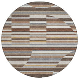8' Brown And Gray Round Striped Washable Indoor Outdoor Area Rug