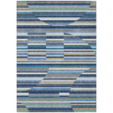 3' X 5' Navy Blue And Sky Blue Striped Washable Indoor Outdoor Area Rug