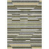 5' X 8' Olive Green And Fern Green Striped Washable Indoor Outdoor Area Rug