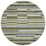 8' Olive Green And Fern Green Round Striped Washable Indoor Outdoor Area Rug