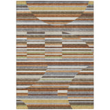 3' X 5' Orange And Copper Striped Washable Indoor Outdoor Area Rug