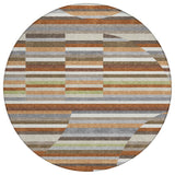 8' Orange And Copper Round Striped Washable Indoor Outdoor Area Rug
