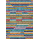3' X 5' Teal Blue And Gold Striped Washable Indoor Outdoor Area Rug