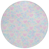 8' Pink And Ivory Round Geometric Washable Indoor Outdoor Area Rug