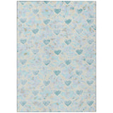3' X 5' Teal Blue And Ivory Geometric Washable Indoor Outdoor Area Rug