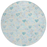 8' Teal Blue And Ivory Round Geometric Washable Indoor Outdoor Area Rug