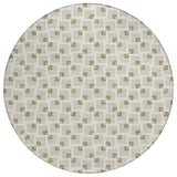 8' Beige And Ivory Round Geometric Washable Indoor Outdoor Area Rug