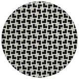 8' Black And Ivory Round Geometric Washable Indoor Outdoor Area Rug