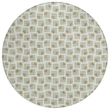 8' Green And Ivory Round Geometric Washable Indoor Outdoor Area Rug