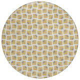 8' Gold And Ivory Round Geometric Washable Indoor Outdoor Area Rug
