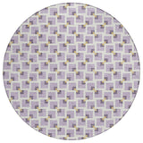 8' Lavender And Ivory Round Geometric Washable Indoor Outdoor Area Rug