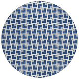 8' Navy Blue And Ivory Round Geometric Washable Indoor Outdoor Area Rug