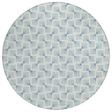8' Sky Blue And Ivory Round Geometric Washable Indoor Outdoor Area Rug