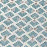 8' Teal Blue And Ivory Round Geometric Washable Indoor Outdoor Area Rug