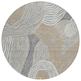 8' Gray And Silver Round Ikat Washable Indoor Outdoor Area Rug