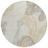 8' Ivory And Beige Round Ikat Washable Indoor Outdoor Area Rug