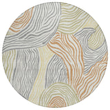 8' Linen And Green Round Ikat Washable Indoor Outdoor Area Rug