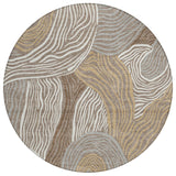 8' Taupe And Ivory Round Ikat Washable Indoor Outdoor Area Rug