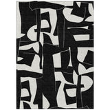 3' X 5' Black And Ivory Geometric Washable Indoor Outdoor Area Rug