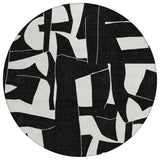 8' Black And Ivory Round Geometric Washable Indoor Outdoor Area Rug