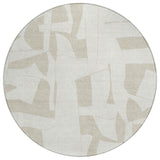 8' Ivory And Beige Round Geometric Washable Indoor Outdoor Area Rug