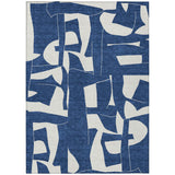 3' X 5' Navy Blue And Ivory Geometric Washable Indoor Outdoor Area Rug